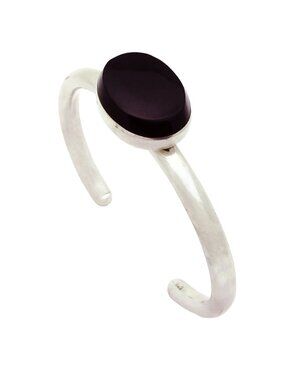 Vintage 925 Sterling Silver Navajo Black Onyx Cuff Bracelet